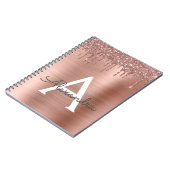 Carnet Rose Gold - Rose Pâle Pailleté Monogramme Nom (Côté gauche)
