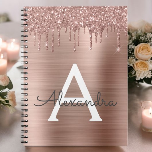 Carnet Rose Gold - Rose Pâle Pailleté Monogramme Nom