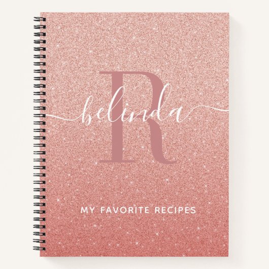 Carnet Rose Gold Rose Parties scintillant Monogramme Rece (Devant)