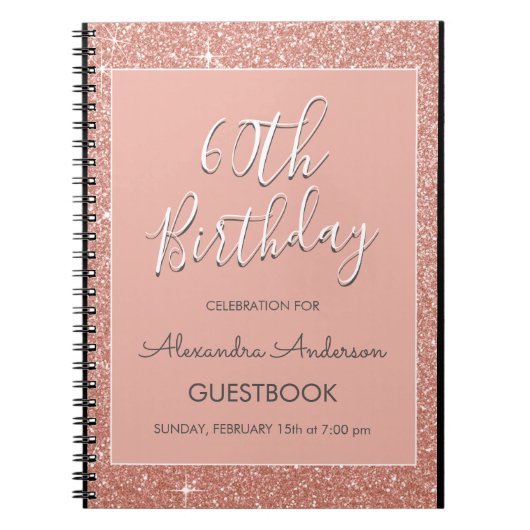 Carnet Rose Gold Sparkle Parties scintillant 60e Annivers (Devant)