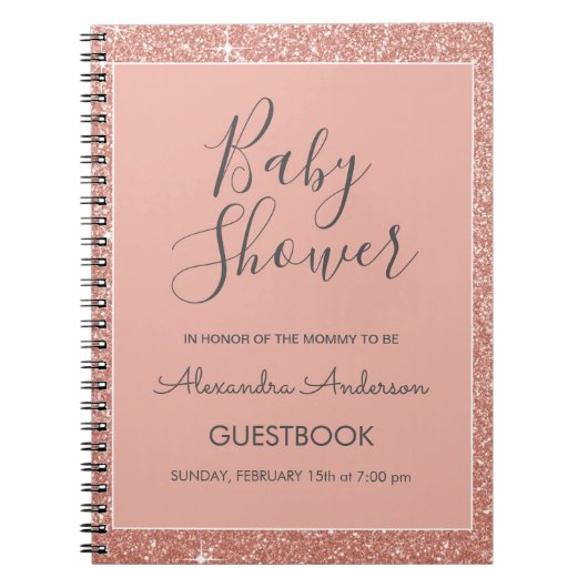 Carnet Rose Gold Sparkle Parties scintillant Baby shower  (Devant)