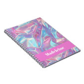 Carnet Rose Iridescent Holographique Nom Personnalisé (Côté Droit)