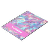 Carnet Rose Iridescent Holographique Nom Personnalisé (Côté gauche)