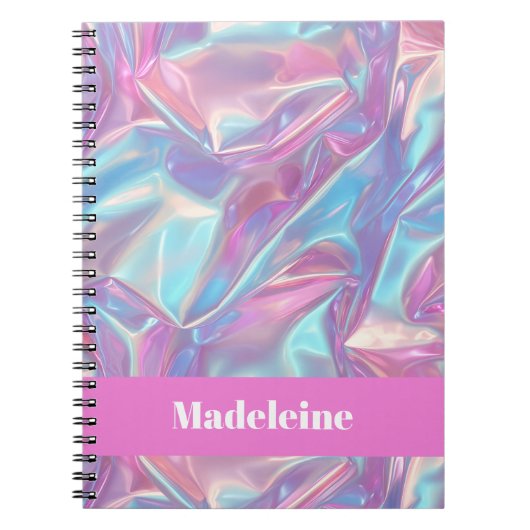 Carnet Rose Iridescent Holographique Nom Personnalisé (Devant)