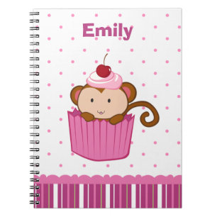 Carnet rose mignon personnalisé de singe de petit
