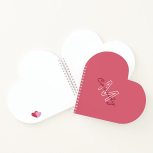 Carnet Rose moderne Monogramme rose Coeur en forme