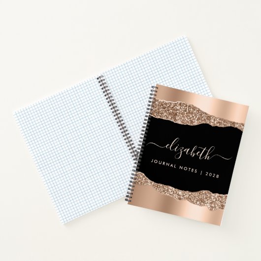 Carnet Rose moderne Parties scintillant or Monogramme Noi (Intérieur)