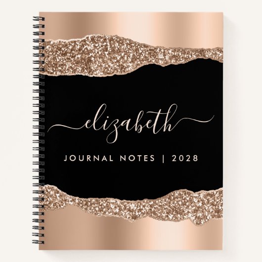 Carnet Rose moderne Parties scintillant or Monogramme Noi (Devant)