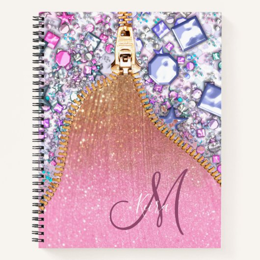 Carnet Rose Monogramme de Parties scintillant d'or pour f (Devant)