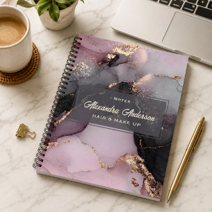 Carnet Rose Noir Or Pailleté Marbre Agate Élégant