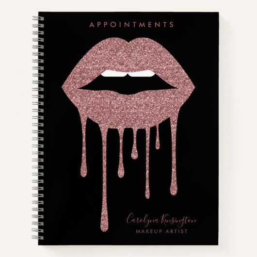 Carnet Rose noir Parties scintillant à goutte d'or Lips m (Devant)