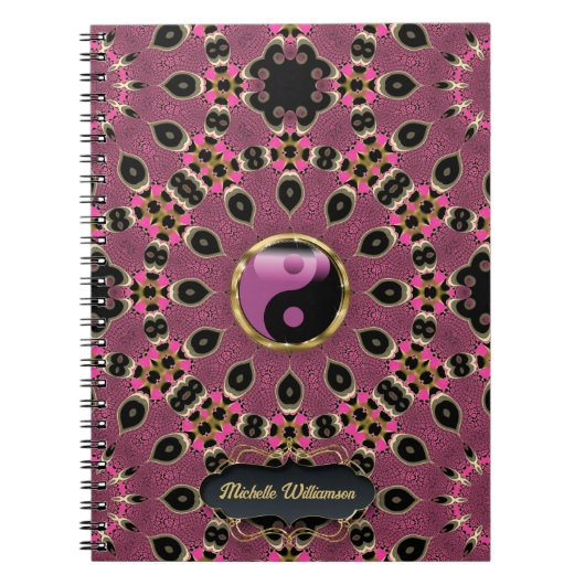 Carnet Rose noir Yin Yang Peacock Mandala Custom (Devant)