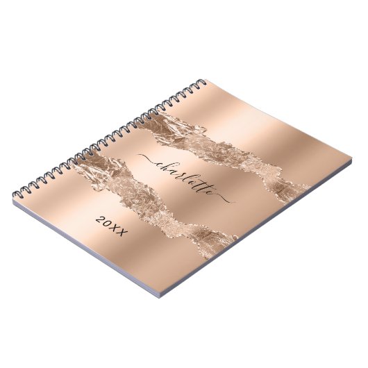 Carnet Rose or agate marbre nom script (Côté gauche)