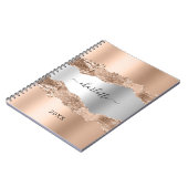 Carnet Rose or argent agate marbre nom script (Côté gauche)