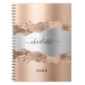 Carnet Rose or argent agate marbre nom script (Devant)