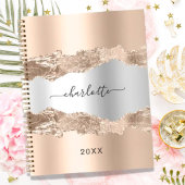 Carnet Rose or argent métal agate marbre nom script