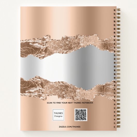 Carnet Rose or argent métal agate marbre nom script (Dos)