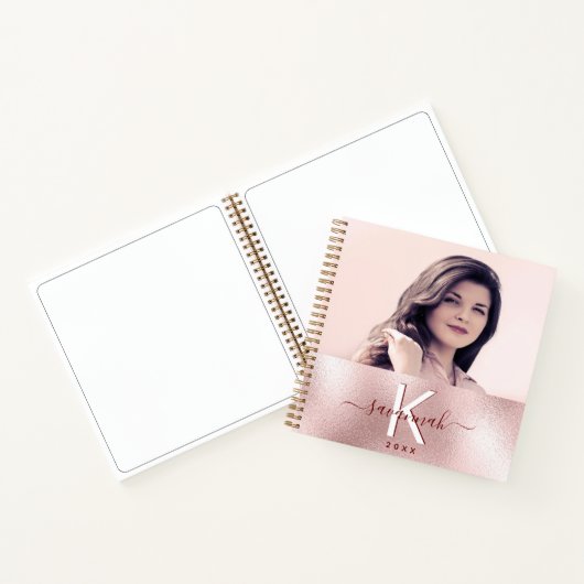 Carnet Rose or blush nom monogramme photo (Intérieur)