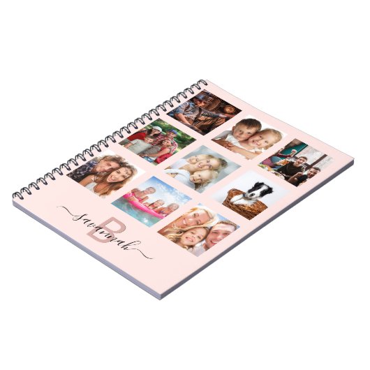 Carnet Rose or Custom photo collage monogramme rose (Côté gauche)