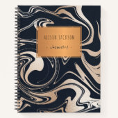 Carnet Rose or noir marbre avec cuivre étiquette école (Devant)