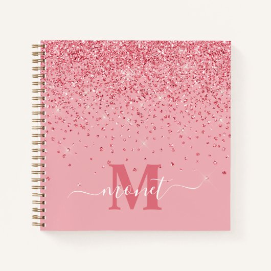 Carnet Rose Pailletée Monogrammée Élégante (Devant)