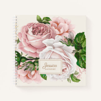 Carnet Rose Pâle Antique Floral Crème Réglage Étudiant