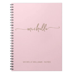 Carnet Rose Pâle Délicat Féminin Monogramme Doré Script