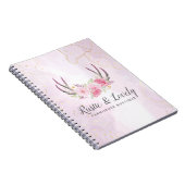 Carnet Rose Pâle Marbre Doré Fleurs Rustiques Bois de Cer (Côté Droit)