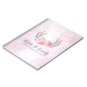 Carnet Rose Pâle Marbre Doré Fleurs Rustiques Bois de Cer (Côté gauche)