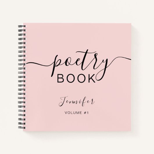 Carnet Rose Pâle Noir Script Votre Nom Poésie (Devant)