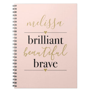 Carnet Rose Pâle Personnalisé Brillante Belle Brave