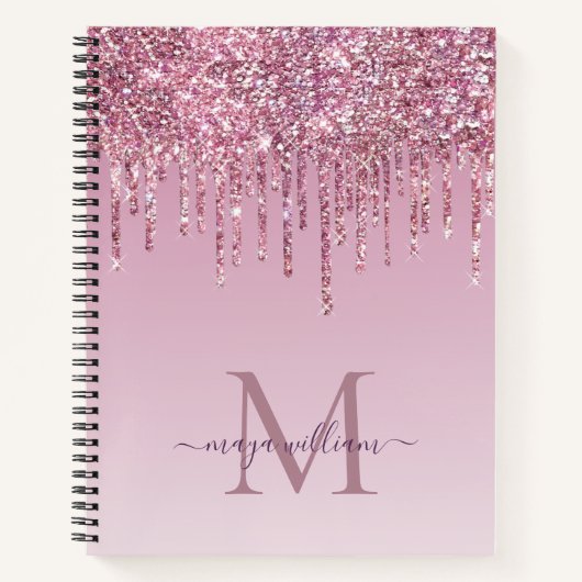 Carnet Rose Parties scintillant Lecteurs Monogramme Perso (Devant)