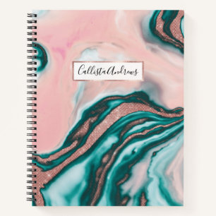 Carnet Rose Parties scintillant or rose Turquoise marbre