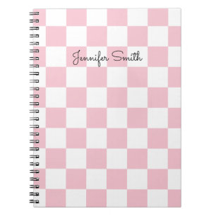 Carnet Rose pastel et blanc à carreaux moderne