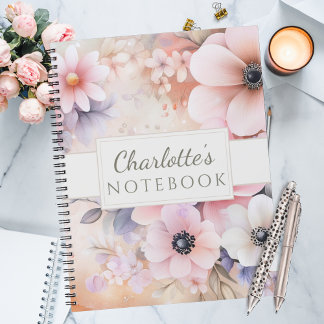 Carnet Rose pastel et floral aquarelle violet