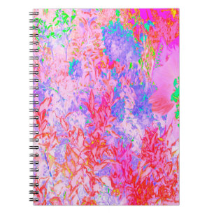 Carnet Rose pastel et rouge avec paysage d'hortensia bleu
