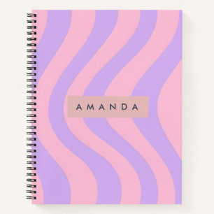 Carnet Rose pastel personnalisé et rayure ondulée lavande