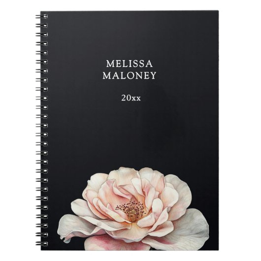 Carnet Rose peinte rose pâle sur fond noir (Devant)