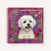 Carnet rose personnalisé chien maltais