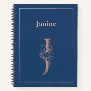 Carnet Rose personnalisé Monogramme d'or initial J