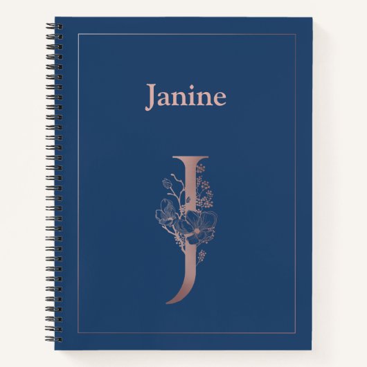 Carnet Rose personnalisé Monogramme d'or initial J (Devant)
