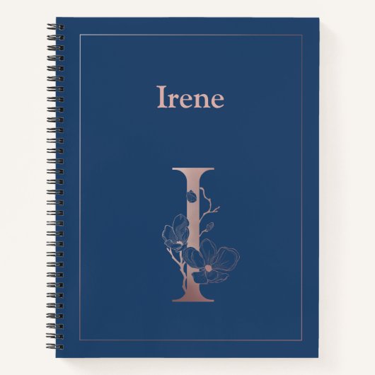 Carnet Rose personnalisé Monogramme Or initial I (Devant)
