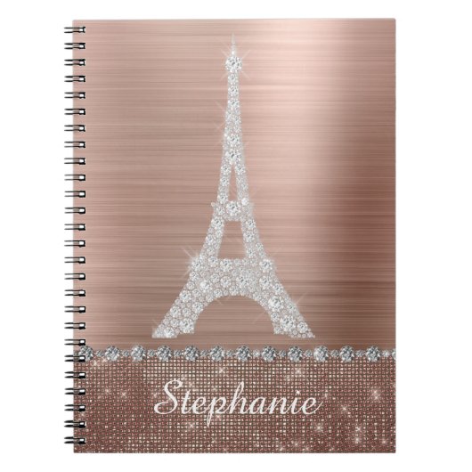 Carnet Rose personnalisée Gold Diamond Sparkle Paris (Devant)