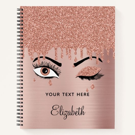 Carnet Rose Pink Gold Eyelashes Dripping Glitter (Devant)