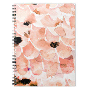 Carnet Rose, pivoine, feuille, motif aquarelle.