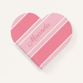 Carnet Rose rayé Votre Nom Coeur moderne en forme de coeu (Devant)