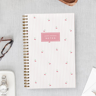 Carnet Rose Rayure personnalisée de cerise éparpillée