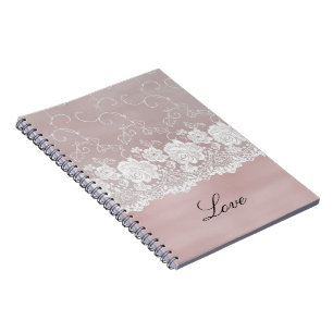 Carnet Rose romantique Blush Rose Blanche dentelle Floral