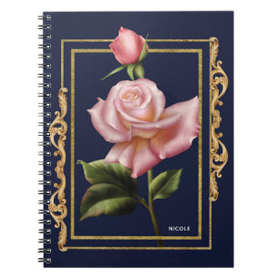 Carnet Rose Rose Marine Bleu & Or Design Russe Glam