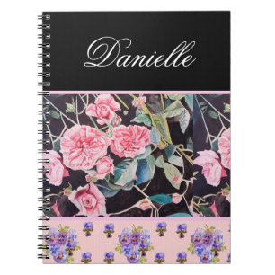 Carnet Rose rose pink aquarelle vintage personnalisable